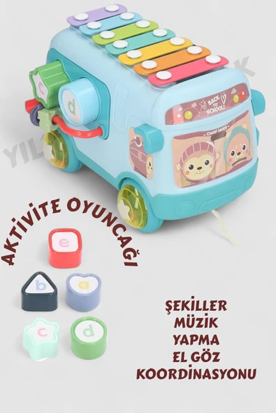 ela777 Müzikli ve Işıklı Çok Aktiviteli Bebek Oyuncağı Müzik ve Eğlence Otobüsü Tak Çıkar ürün görseli 1