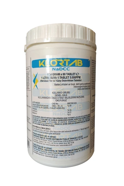 Klortab Nadcc 17.40Gr X 60 Tablet - Yüksek Etkili Klor Bazlı Yer Ve Yüzey Dezenfektan Tableti ürün görseli 1