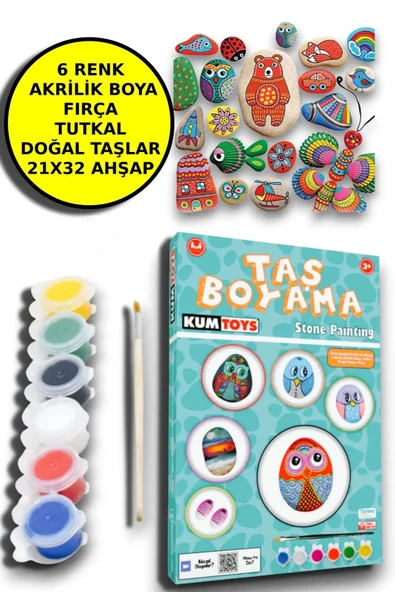 Open Toys Taş Boyama Seti- Doğal Taşlar-Akrilik Boya-Fırça-Ahşap Hepsi Bir Arada Muhteşem Set ürün görseli 1
