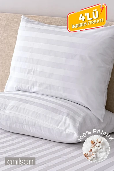 4'lü Çizgili Yastık Kılıfı %100 Pamuk– 50x70 Cm, 83tel ürün görseli 1