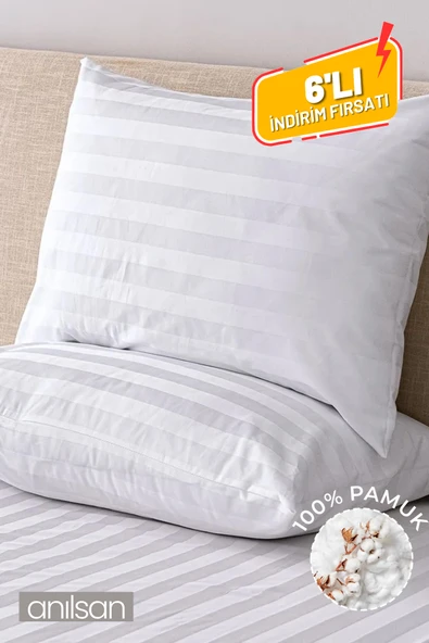 6'lı Çizgili Yastık Kılıfı %100 Pamuk– 50x70 Cm, 83tel ürün görseli 1