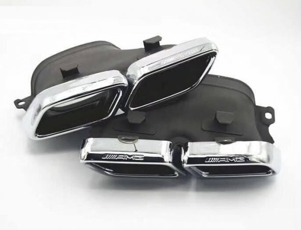 MERCEDES AMG SAĞ-SOL ÇİFT ÇIKIŞ EGZOZ UCU SETİ KROM / SİYAH ürün görseli 1
