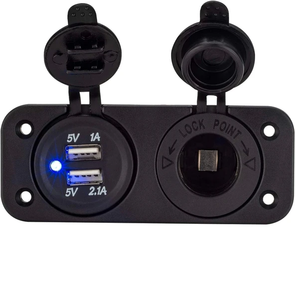 Campasist  5V/1A +2.1A Çift Usb ve 12V Kapaklı Çakmaklık Girişi ürün görseli 1