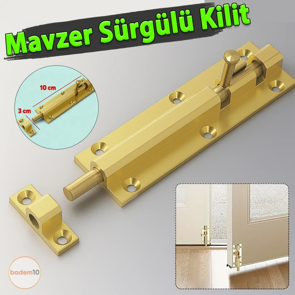 Mavzer Sürgü Kilit Vidalı Metal Kapı Pencere İç Dış Dolap Kilidi Sürgüsü Emniyet Mandalı Pirinç Renk ürün görseli 1
