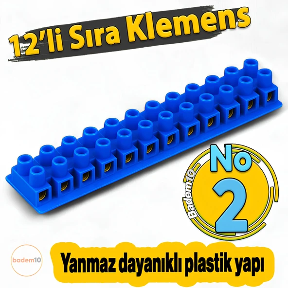 12'li No 2 Yanmaz Vidalı Pano Sıra Klemens Elektrik Bağlantı Klemensi Aparatı Vidalı Terminal Blok ürün görseli 1
