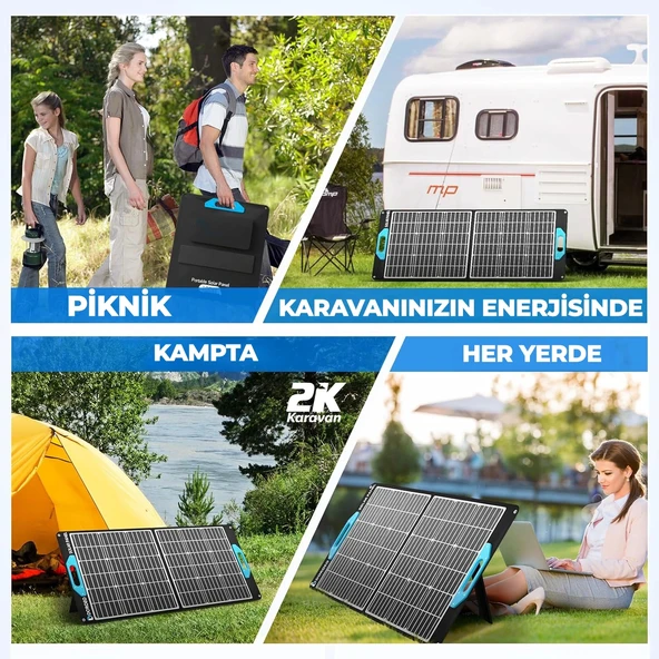 EvaCool 100W Type-C, USB Çıkışlı Katlanabilir Portatif Güneş Paneli - Resim 6