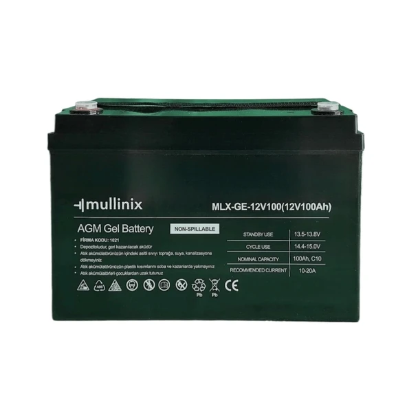 Mullinix 12V 100Ah Derin Döngülü AGM Jel Akü ürün görseli 1