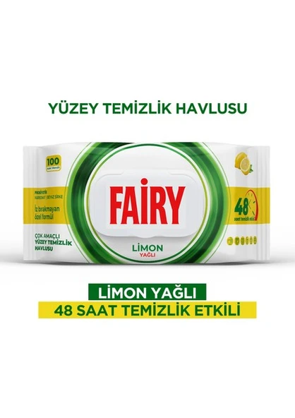 Fairy Çok Amaçlı Yüzey Temizlik Havlusu Limon Yağlı 100 Adetli ürün görseli 1
