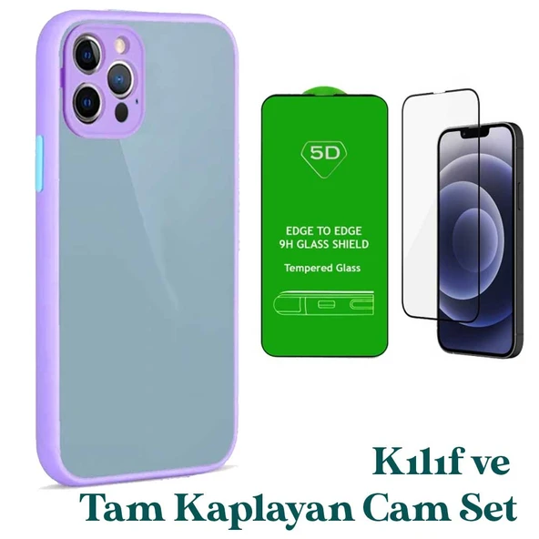 Apple iPhone 12 Pro Uyumlu Montreal Kılıf Ve Tam Kaplayan Cam Set Lila ürün görseli 1