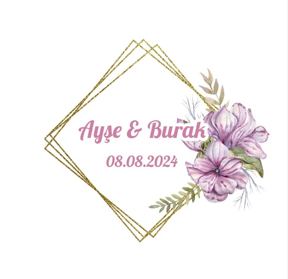 Çiçekli Yuvarlak Kına Nişan Düğün 3x3 cm özel etiket / 50 adet sticker ürün görseli 1