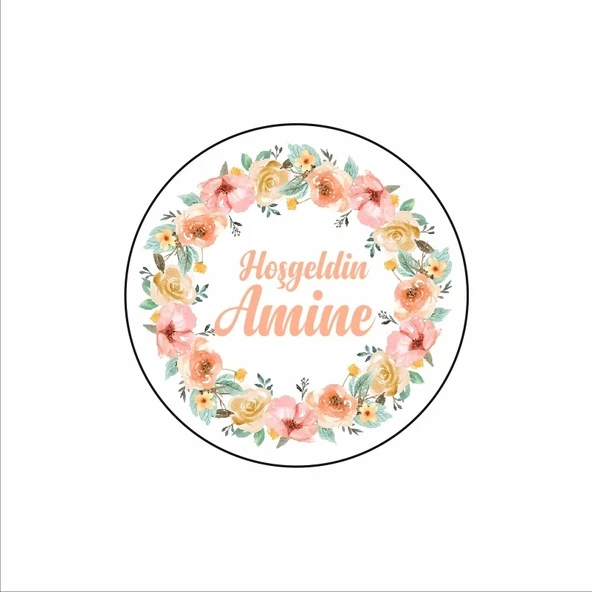 Yuvarlak Çiçek Desenli Kına Nişan Düğün 3x3 cm özel etiket / 50 adet sticker ürün görseli 1
