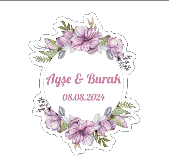Kare çiçekli Kına Nişan Düğün 3x3 cm özel etiket / 50 adet sticker ürün görseli 1