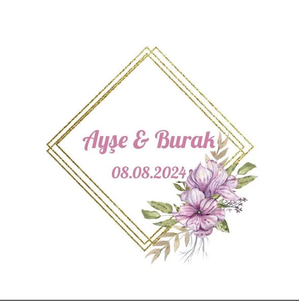 Çiçek Desenli Özel Kesimli Kına Nişan Düğün 3x3 cm özel etiket / 50 adet sticker ürün görseli 1