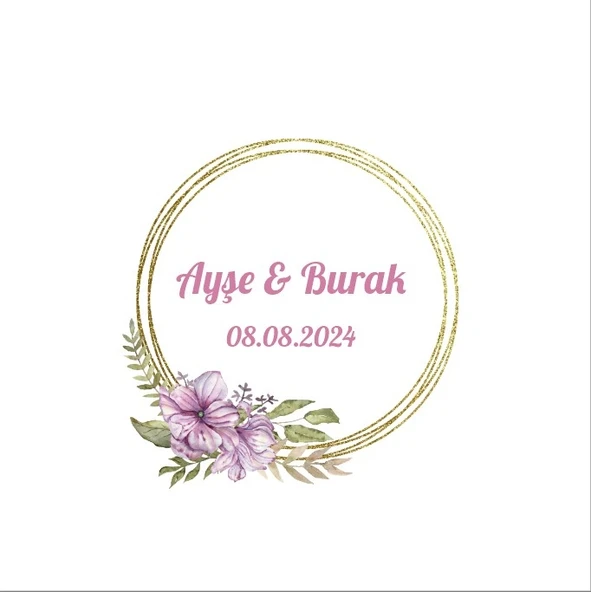 Çiçekli Yuvarlak Kına Nişan Düğün 3x3 cm özel etiket / 50 adet sticker ürün görseli 1