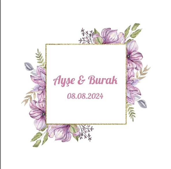 Kare çiçekli Kına Nişan Düğün 3x3 cm özel etiket / 50 adet sticker ürün görseli 1