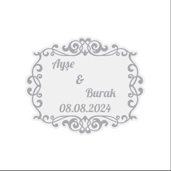 Gri Desenli Kına Nişan Düğün 3x3 cm özel etiket / 50 adet sticker ürün görseli 1