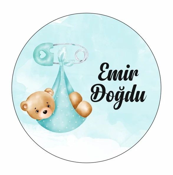 Yuvarlak Ayıcık Kına Nişan Düğün 3x3 cm özel etiket / 50 adet sticker ürün görseli 1