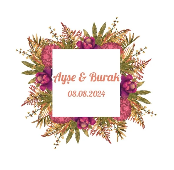 Sonbahar Çiçekli Kına Nişan Düğün 3x3 cm özel etiket / 50 adet sticker ürün görseli 1
