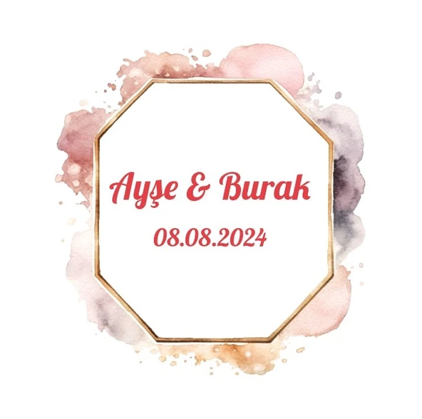Geometrik Sulu Boya Çerçeveli Etiket Kına Nişan Düğün 3x3 cm özel etiket / 50 adet sticker ürün görseli 1