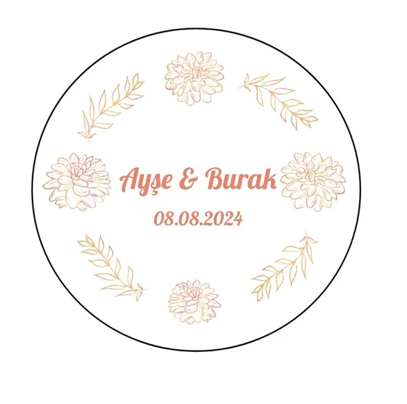 Yuvarşal mor Çiçekli Kına Nişan Düğün 3x3 cm özel etiket / 50 adet sticker ürün görseli 1