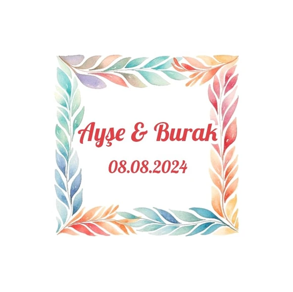 Pastel Yaprak Köşe Etiketi Kına Nişan Düğün 3x3 cm özel etiket / 50 adet sticker ürün görseli 1