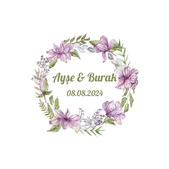 Yuvarlak Yeşil Dallı Kına Nişan Düğün 3x3 cm özel etiket / 50 adet sticker ürün görseli 1