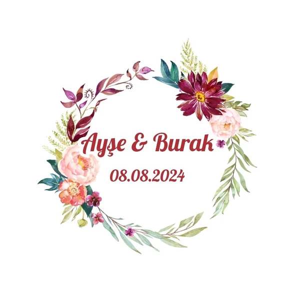Dikdörtgen Çiçekli Kına Nişan Düğün 3x3 cm özel etiket / 50 adet sticker ürün görseli 1