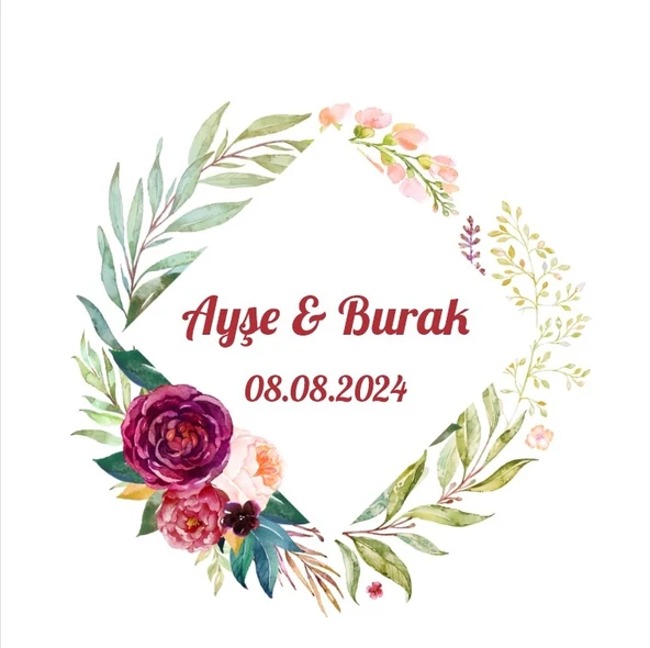 Sonbahar Çiçekleri Düğün Etiketi Kına Nişan Düğün 3x3 cm özel etiket / 50 adet sticker ürün görseli 1