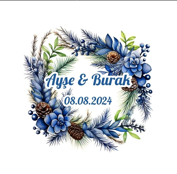 Kırmızı Kış Çelengi Etiketi Kına Nişan Düğün 3x3 cm özel etiket / 50 adet sticker ürün görseli 1