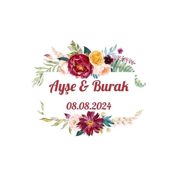 Dikdörtgen Çiçekli Kına Nişan Düğün 3x3 cm özel etiket / 50 adet sticker ürün görseli 1