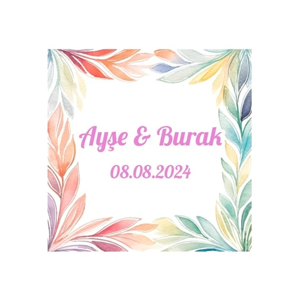 Suluboya Nokta Düğün Etiketi Kına Nişan Düğün 3x3 cm özel etiket / 50 adet sticker ürün görseli 1