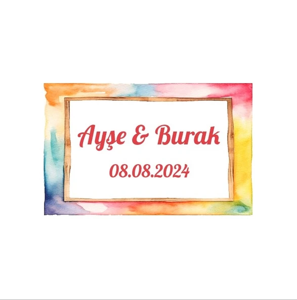 Toprak Tonları Yaprak Çerçeve Etiketi Kına Nişan Düğün 3x3 cm özel etiket / 50 adet sticker ürün görseli 1