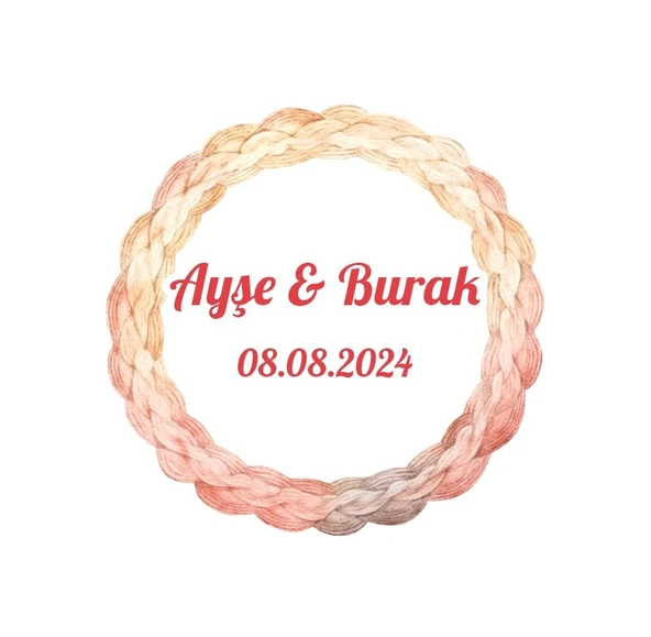 Sekizgen Çerçeveli Sulu Boya Etiket Kına Nişan Düğün 3x3 cm özel etiket / 50 adet sticker ürün görseli 1