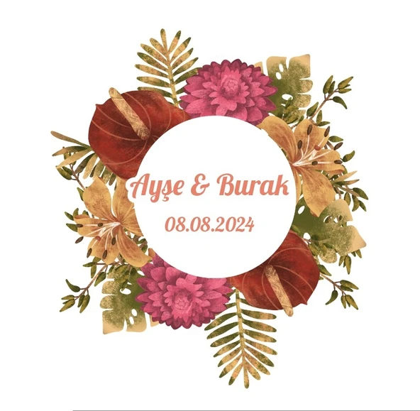 Kare çiçekli Kına Nişan Düğün 3x3 cm özel etiket / 50 adet sticker ürün görseli 1
