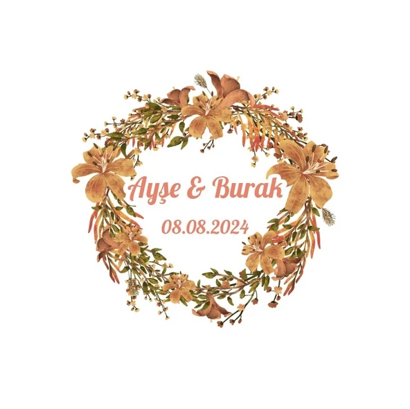 Yuvarlak Çiçekli Kına Nişan Düğün 3x3 cm özel etiket / 50 adet sticker ürün görseli 1