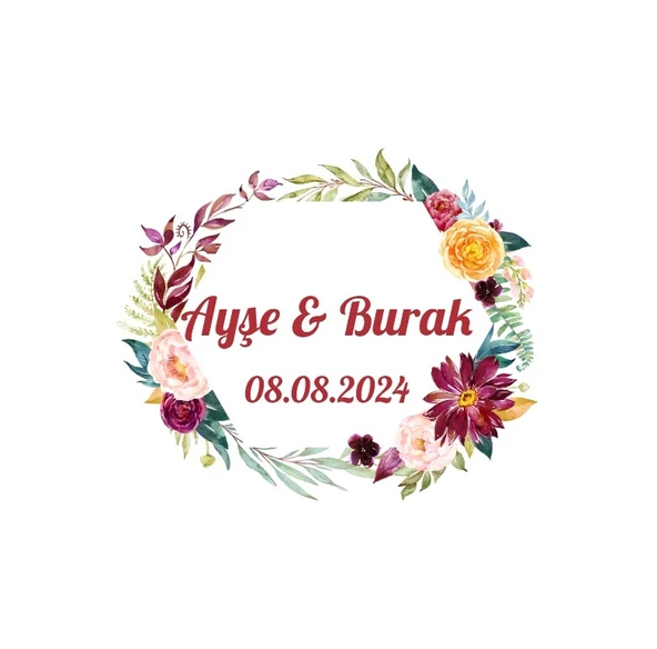 Yuvarlak Çiçekli Kına Nişan Düğün 3x3 cm özel etiket / 50 adet sticker ürün görseli 1