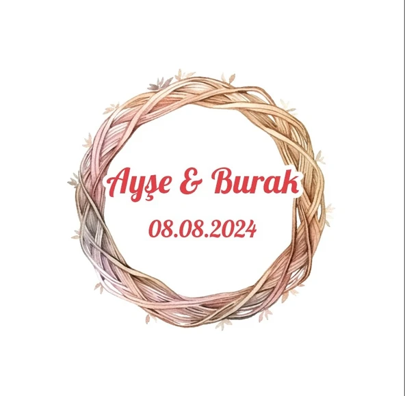 Pembe Sulu Boya Çerçeveli Etiket Kına Nişan Düğün 3x3 cm özel etiket / 50 adet sticker ürün görseli 1
