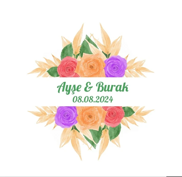 Altın Çerçeveli Güllü Etiket Kına Nişan Düğün 3x3 cm özel etiket / 50 adet sticker ürün görseli 1