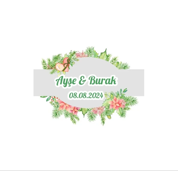 Altıgen Kış Çiçekleri Çerçeve Etiketi Kına Nişan Düğün 3x3 cm özel etiket / 50 adet sticker ürün görseli 1
