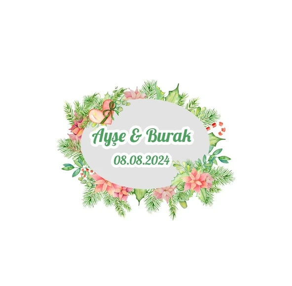 Yılbaşı Hediyeli Şerit Etiket Kına Nişan Düğün 3x3 cm özel etiket / 50 adet sticker ürün görseli 1