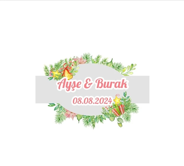 Oval Kırmızı Meyveli Çelenk Etiket Kına Nişan Düğün 3x3 cm özel etiket / 50 adet sticker ürün görseli 1