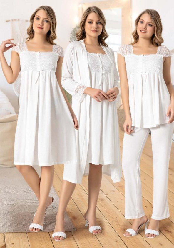 Duchesse 42200 Lohusa 4 Lü Pijama Gecelik Sabahlık Tk ürün görseli 1