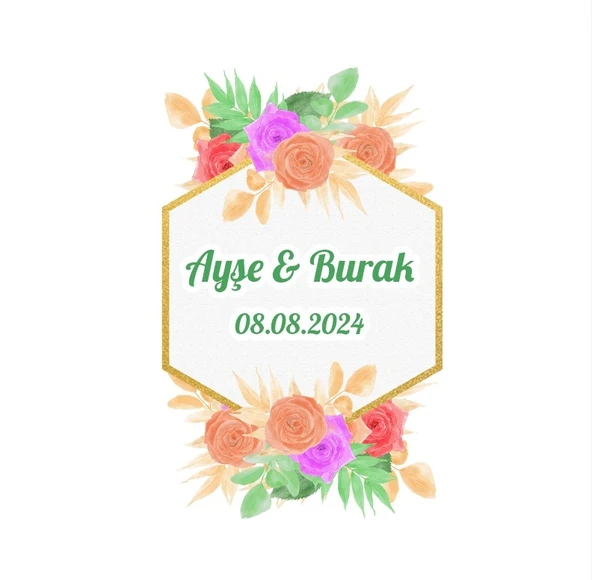 Kare Kış Çiçekleri Çelenk Etiketi Kına Nişan Düğün 3x3 cm özel etiket / 50 adet sticker ürün görseli 1