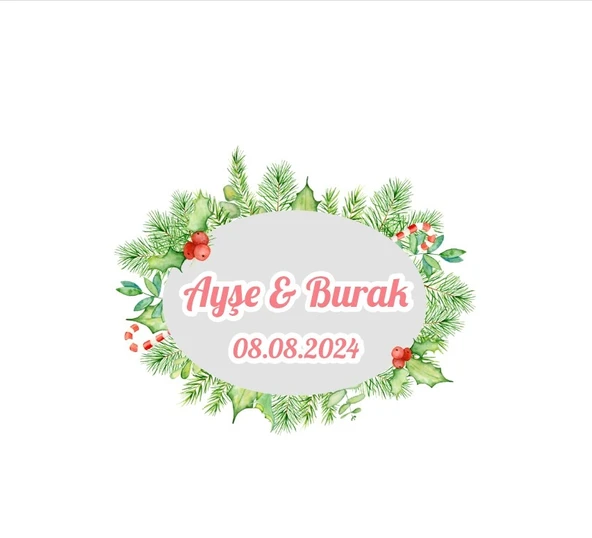 Yılbaşı Temalı Çerçeve Etiketi Kına Nişan Düğün 3x3 cm özel etiket / 50 adet sticker ürün görseli 1