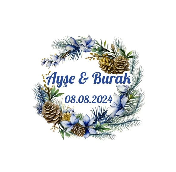 Köşe Çiçekleri Çerçeve Etiketi Kına Nişan Düğün 3x3 cm özel etiket / 50 adet sticker ürün görseli 1