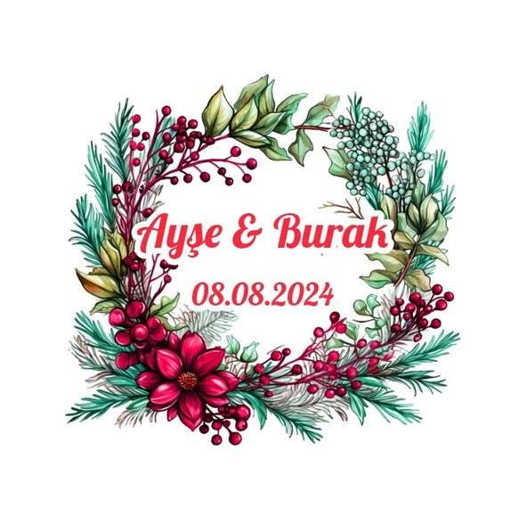 Çerçeveli Kış Çiçekleri Etiketi Kına Nişan Düğün 3x3 cm özel etiket / 50 adet sticker ürün görseli 1