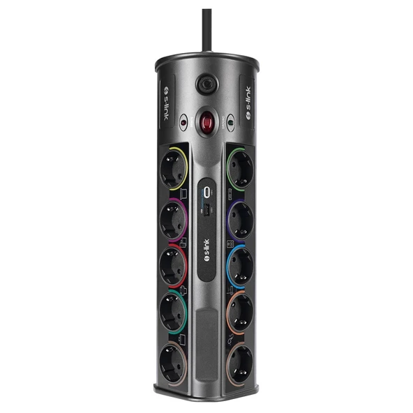 S-link PRZ01 PrizHive 3M 1860 Joule 1.5mm 1 Usb 1 TypeC 2.1A/5V 16A 250V 3680W 10lu Akım Korumalı Priz ürün görseli 1