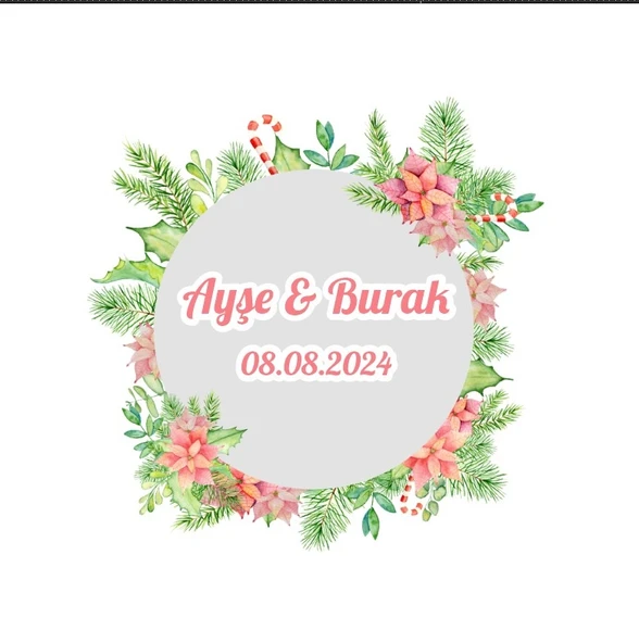 Mavi Kozalaklı Çelenk Etiketi Kına Nişan Düğün 3x3 cm özel etiket / 50 adet sticker ürün görseli 1