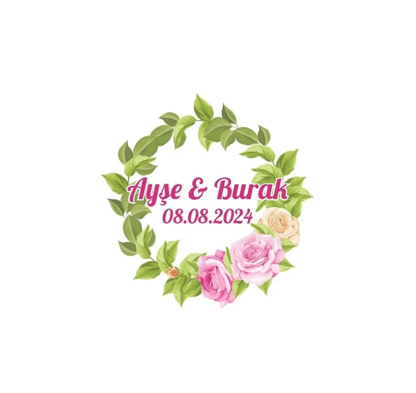 Zambak Çiçekli Açık Çelenk Etiketi Kına Nişan Düğün 3x3 cm özel etiket / 50 adet sticker ürün görseli 1