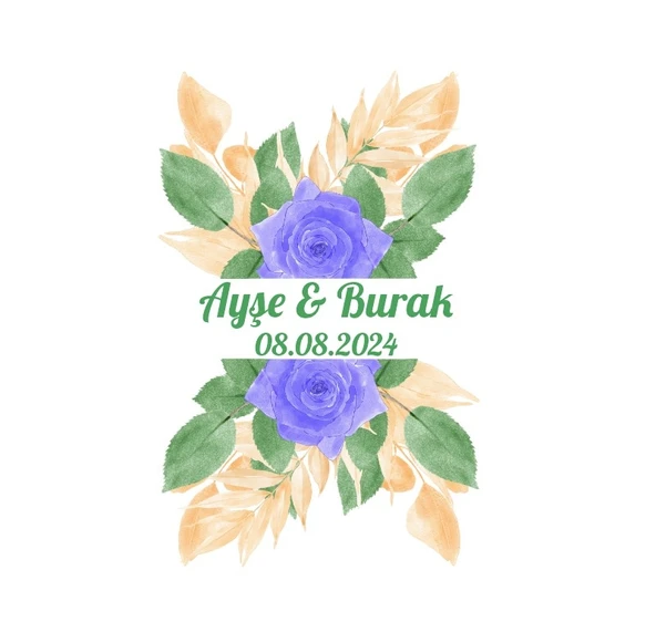 Renkli Güllü Yatay Etiket Kına Nişan Düğün 3x3 cm özel etiket / 50 adet sticker ürün görseli 1
